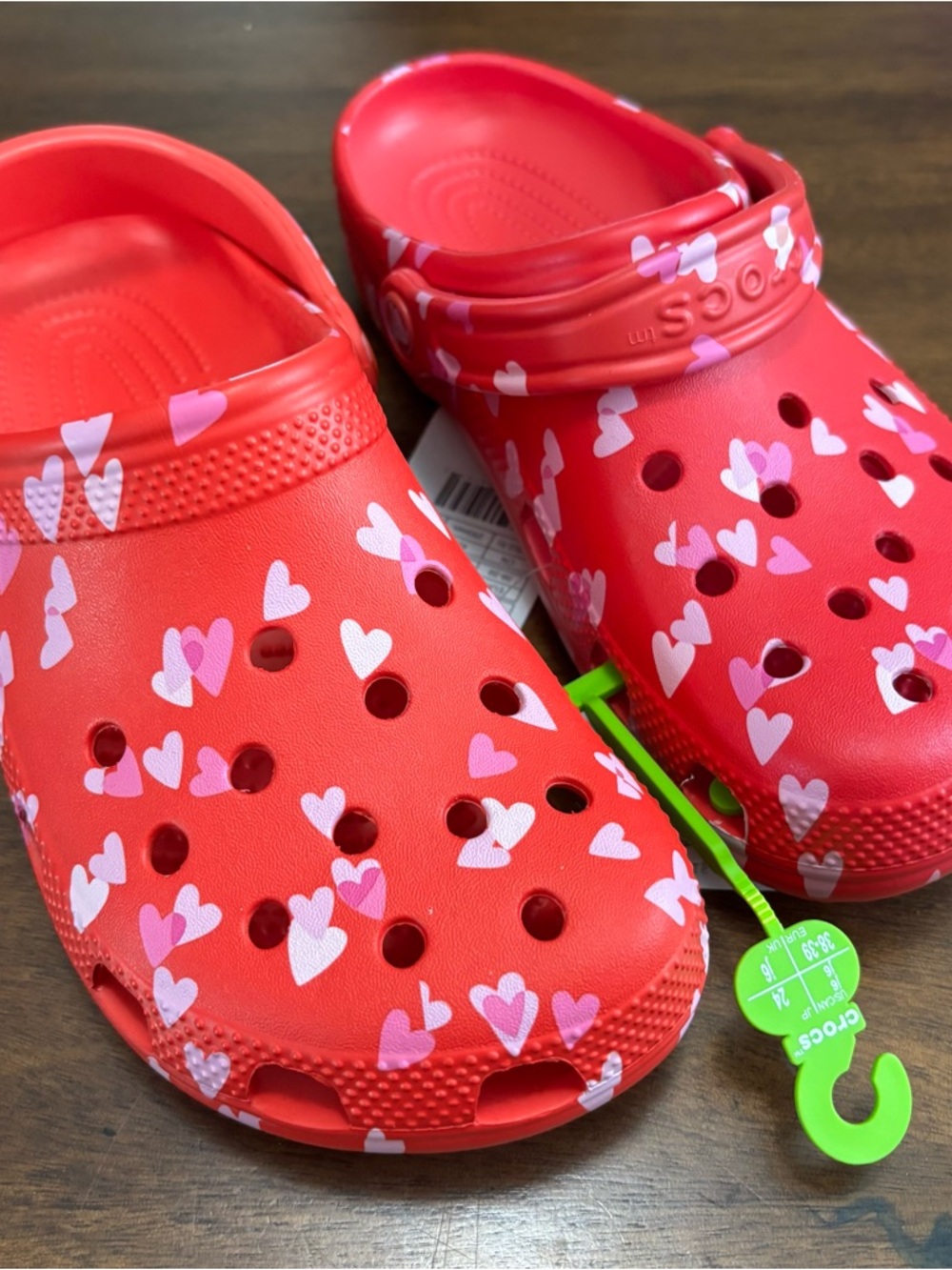 CROCS Kids Red Clog with Pink Heart Print